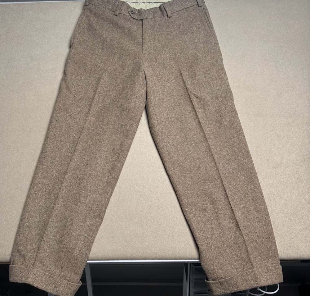 Bill Khakis Vintage Brown Tweed Trousers Flat Front Dress Pants